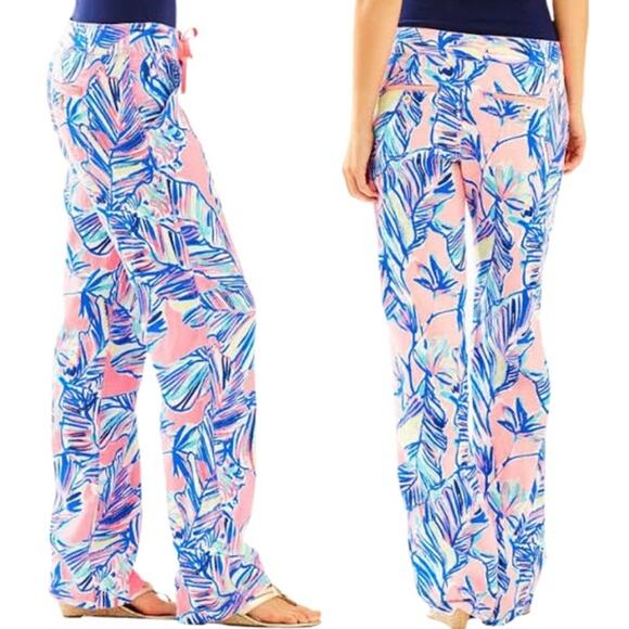 NWT Lilly Pulitzer‎ Galley Pant Tiki Pink Cabana Crazed Sz 2 Pink Blue High Rise - Picture 3 of 16